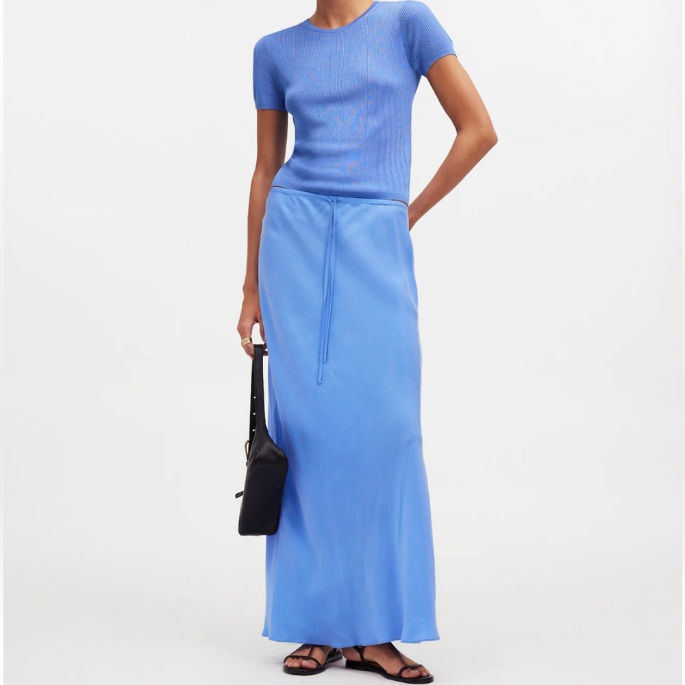 Madewell Tie-Waist Maxi Slip Skirt in Cupro Blend Blue size 0